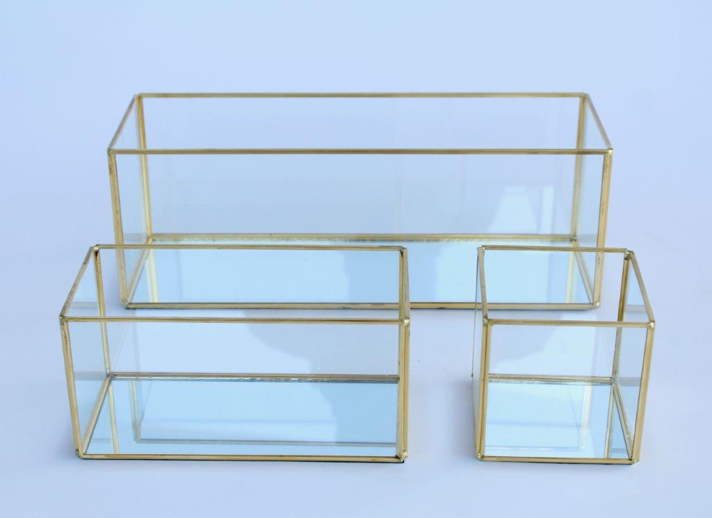 Set Of 3 Gold Edge Glass Containers